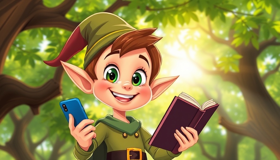 Cartoon elf in forest promoting lung health awareness.