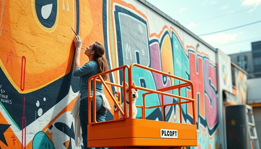 Mural Mania South Bend: Artist paints a mural with dog in South Bend.