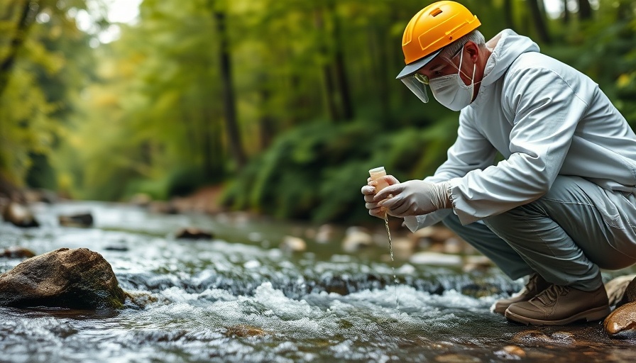 Scientist collecting water sample in Indiana, environmental effort.