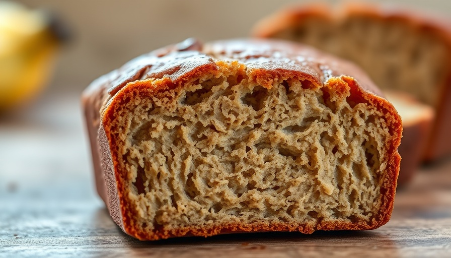Moist Instant-Pot banana bread slice on table, natural lighting.