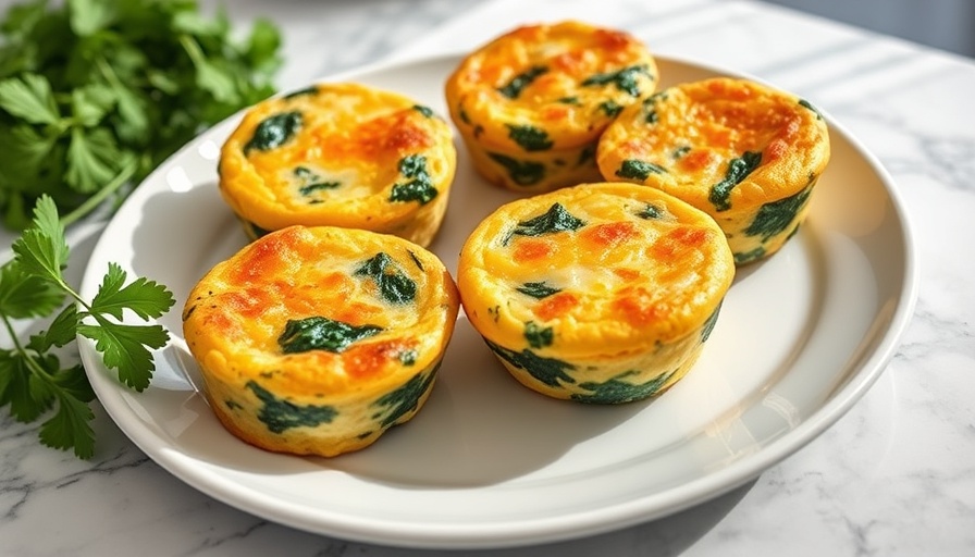 Delicious keto egg muffins with spinach on a white plate.