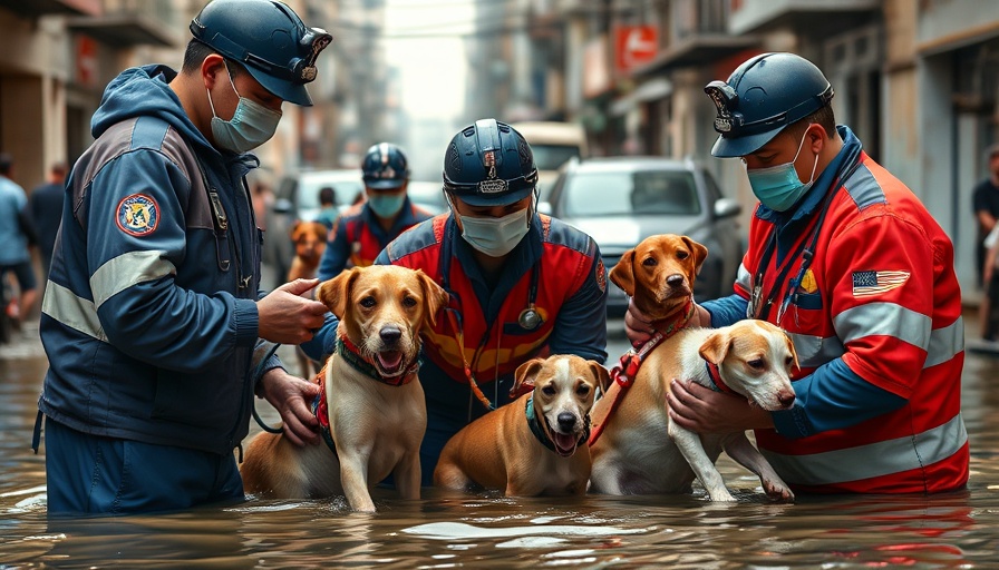 Emergency veterinary team assisting in flooded area.