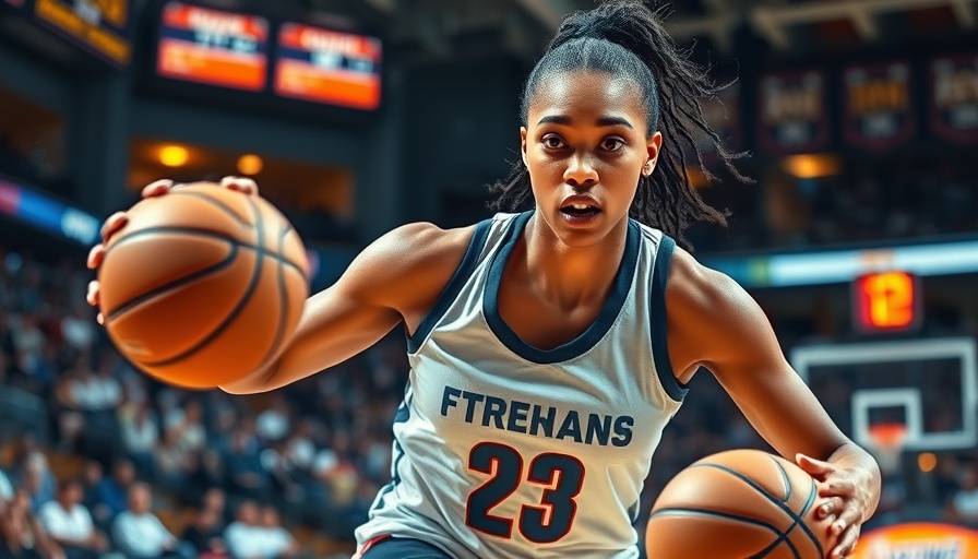 Female basketball player dribbling during a game at an indoor stadium, Indiana Statewide.