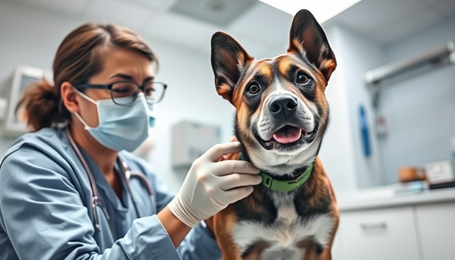 Veterinarian checking dog for New World screwworm impact.