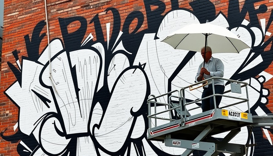 Gary musical history murals artist painting on lift, urban scene