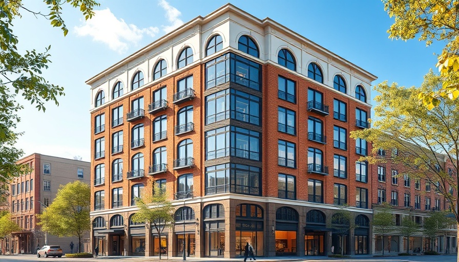 Rendering of Main Street apartments in South Bend, vibrant and detailed.