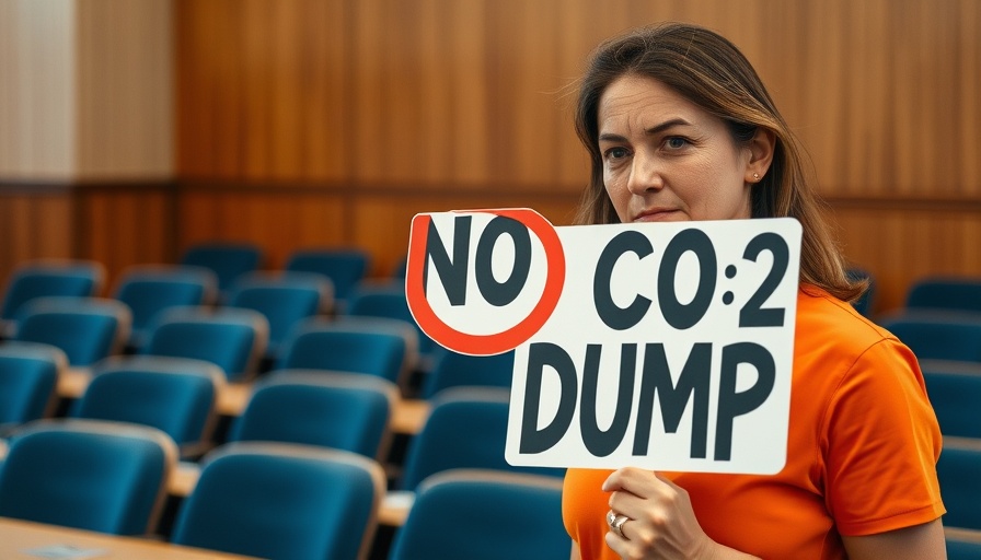 Woman protests Indiana carbon sequestration regulations with sign.