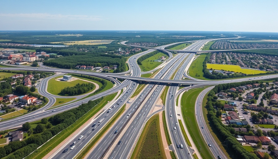 Aerial view of highway system for 80/94 FlexRoad project.
