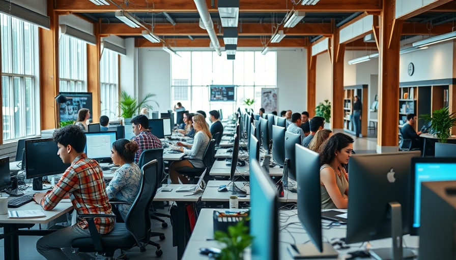 Employees at Scale Computing office collaborating in a modern tech workspace.