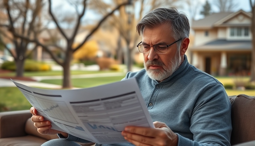 Concerned homeowner reviews documents on home insurance increases in Indiana.