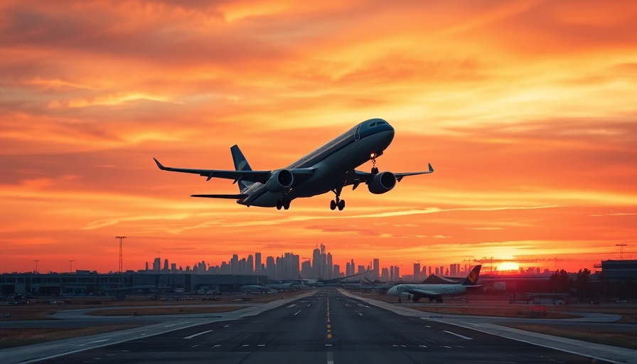 Commercial airplane taking off at sunset, Direct flights from Indianapolis