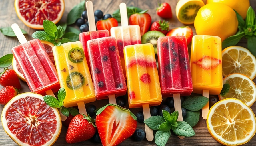 Indy's Cool Summer Treats: Fruit popsicles on wooden table.