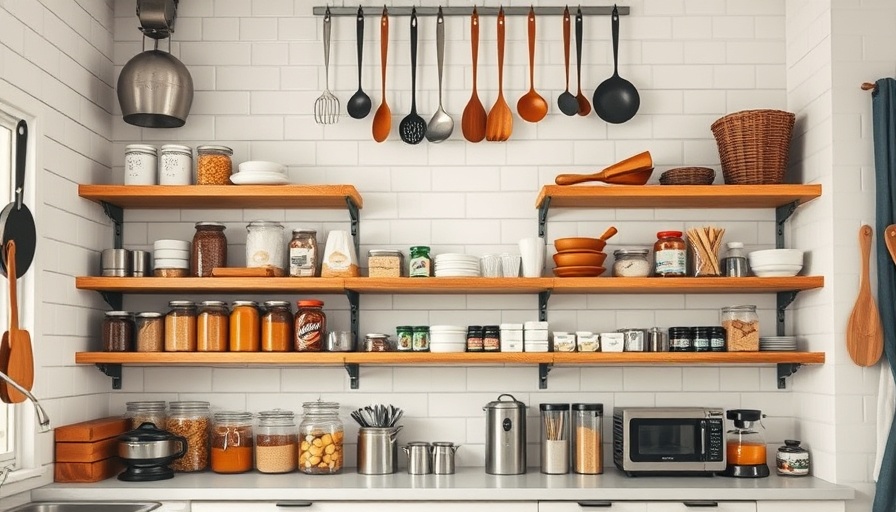 Organized kitchen shelves displaying storage solutions under $100.