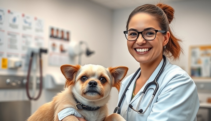 Veterinarian conducting exam on small dog in clinic setting.