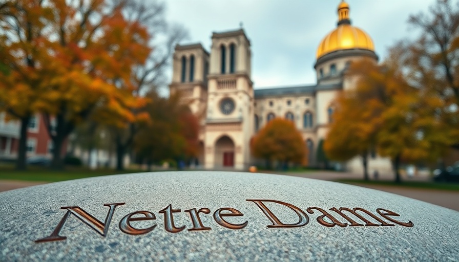 Best Colleges in Indiana: Notre Dame sign with golden dome in background.