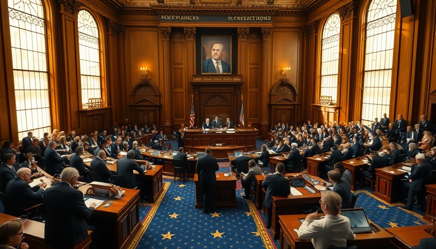 Busy legislative session with Indiana lawmakers discussing policies.