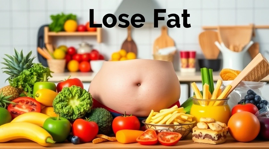 Belly Fat Emoji contrasting healthy eating habits and processed foods for weight management.