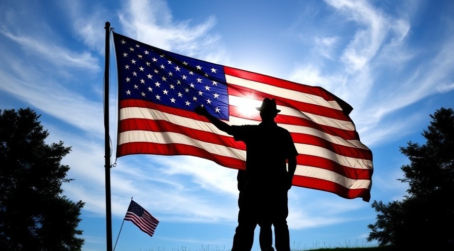 Silhouetted figures proudly display the American flag, embodying patriotism and support for holistic wellness programs for military veterans.