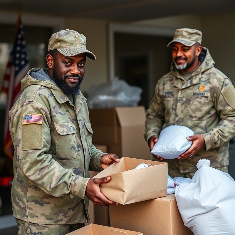 Minority military veterans providing supplies to homeless veterans.