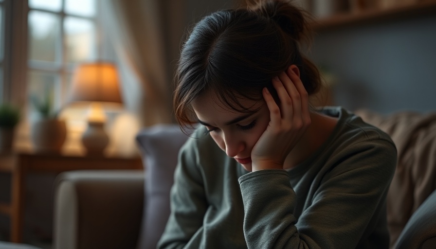 Emotional stress affecting young woman indoors, highlighting two-hit stress impact on mental health.