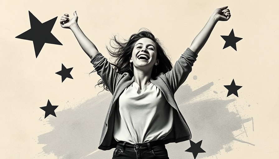 Collage of woman joyfully dancing with star shapes, reflecting mindfulness meditation practices for reducing anxiety.