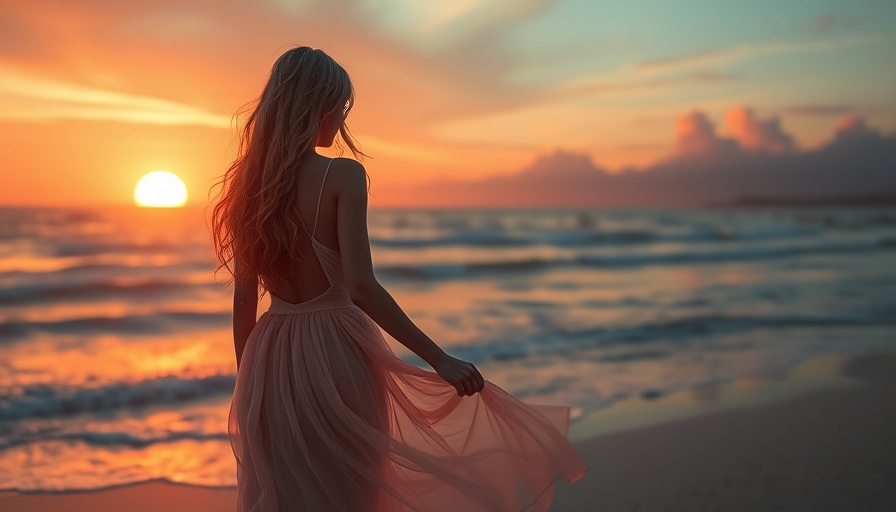 Ethereal art of woman at sunset for mindfulness practices.