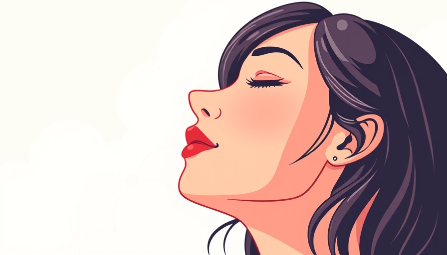 Cartoon woman serene expression under soft clouds