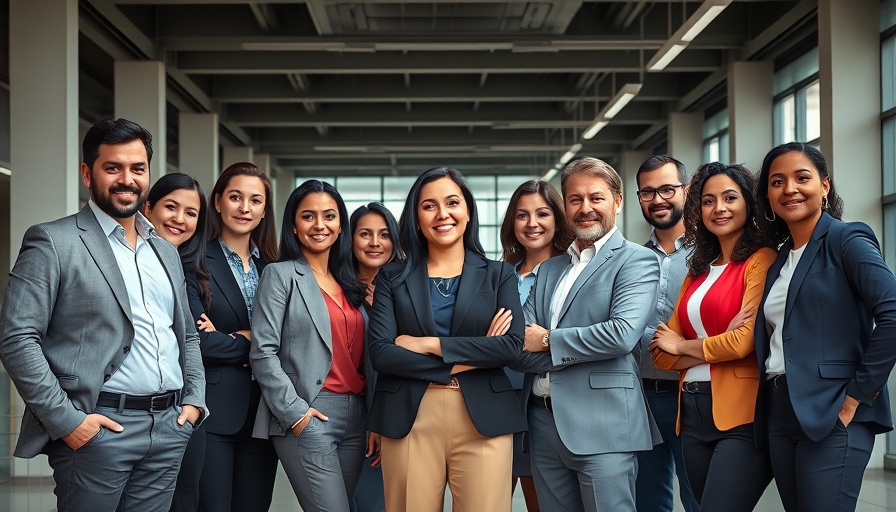 Diverse group of professionals in a modern office setting.