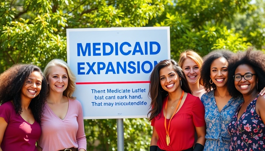 Diverse group posing by Medicaid sign amid coverage of potential Medicaid cuts.