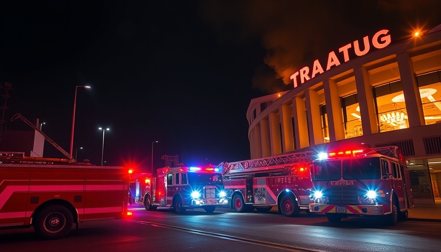 Fire response at Truist Stadium with fire trucks and flashing lights.