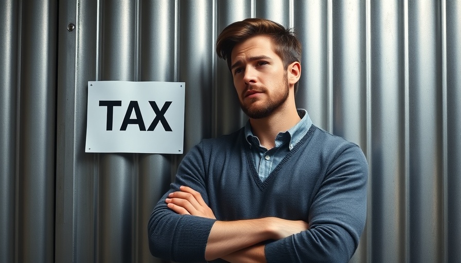Man thinking about taxes with tax sign background, finance decision.