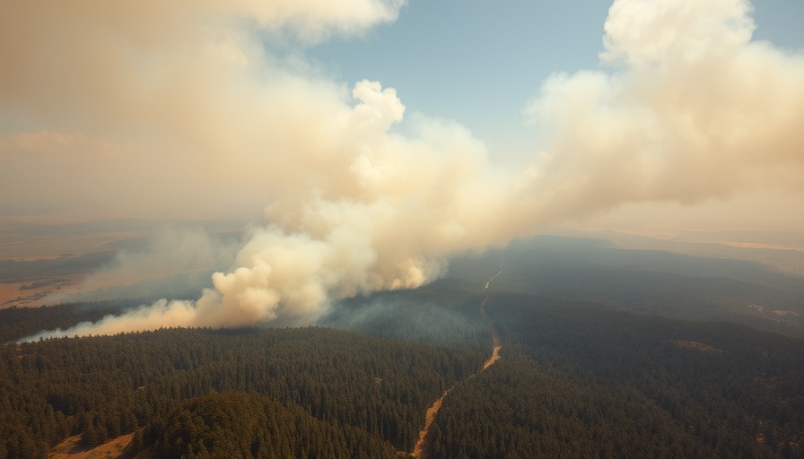 Wildfire in Stokes County smoke over forested area aerial view
