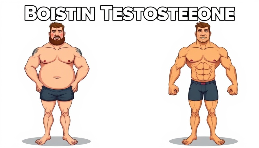 Cartoon showing male transformation after boosting testosterone.