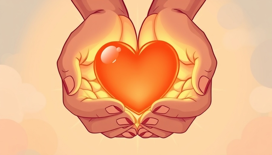 Hands holding glowing heart symbolizing mindfulness meditation.