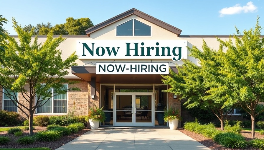 Senior care facility with hiring banner highlighting worker shortage