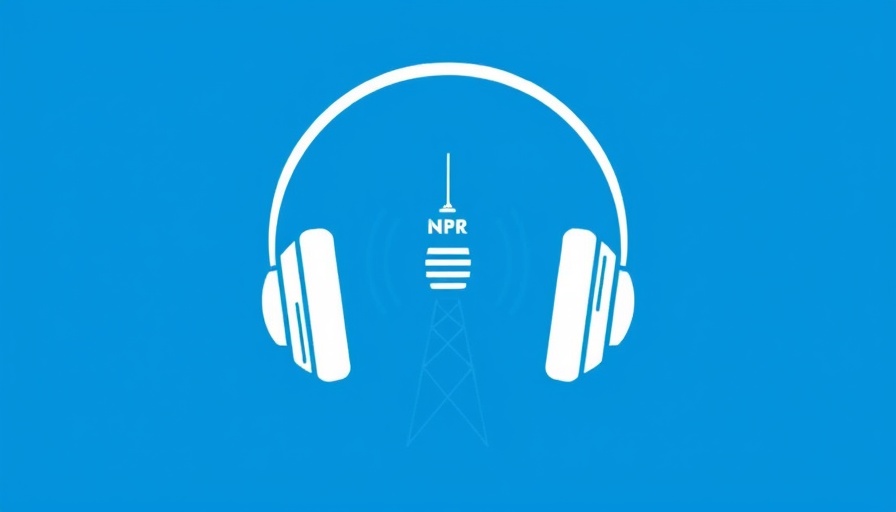 NPR radio broadcast symbol with headphones in blue.