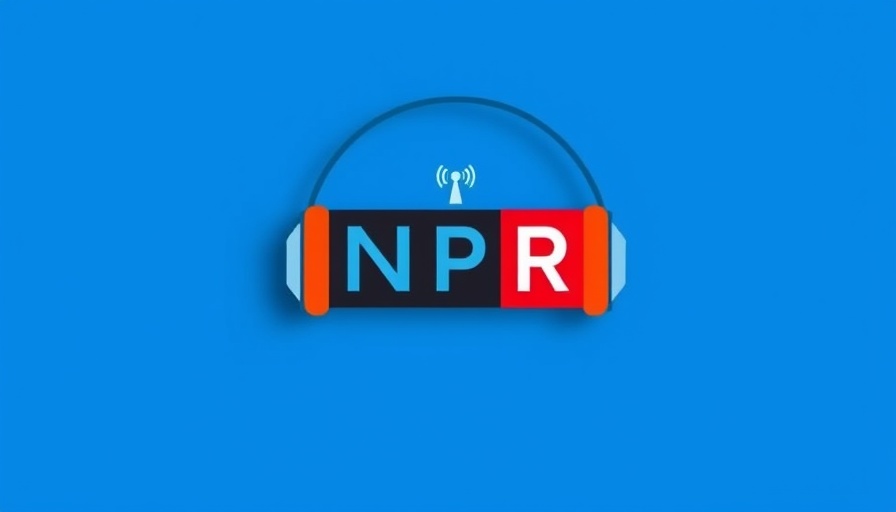 NPR logo with headphones and radio tower on blue background.