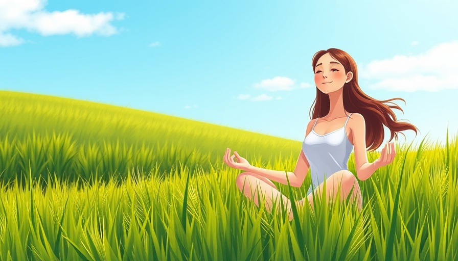 Meditating woman practicing mindfulness meditation for reducing anxiety outdoors.