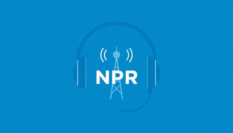 Minimalist NPR logo with headphones and radio tower, blue design.