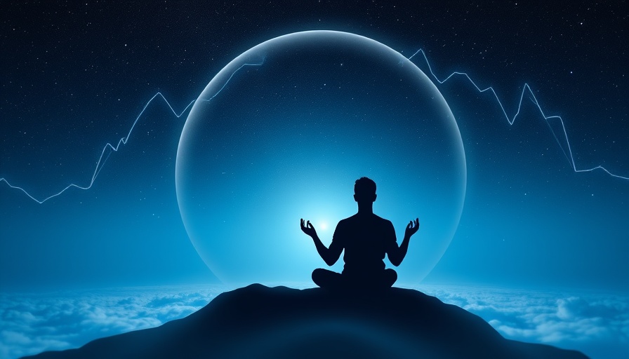 Mindfulness techniques for managing social anxiety depicted by a meditating silhouette in a celestial setting.