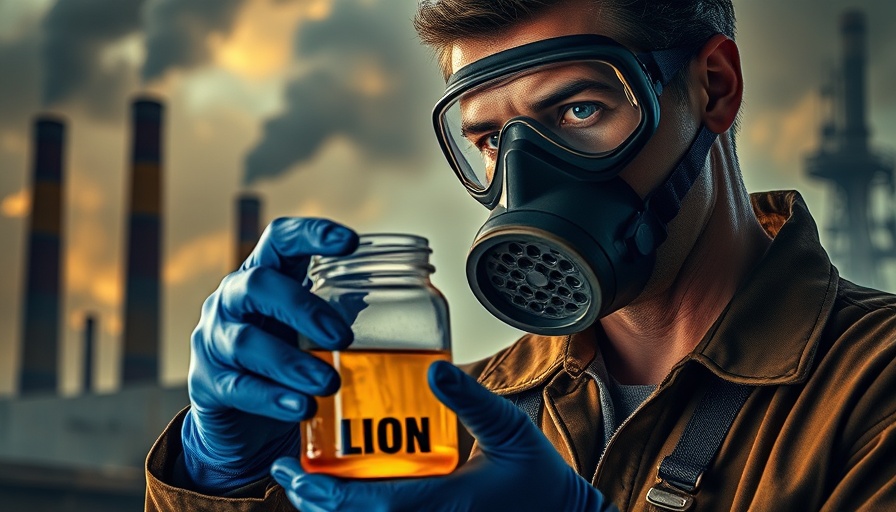 Man wearing a gas mask examines jar, insight into health exposure concerns.