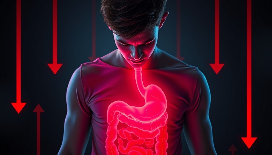 Gut health and depression connection illustration with distressed man.