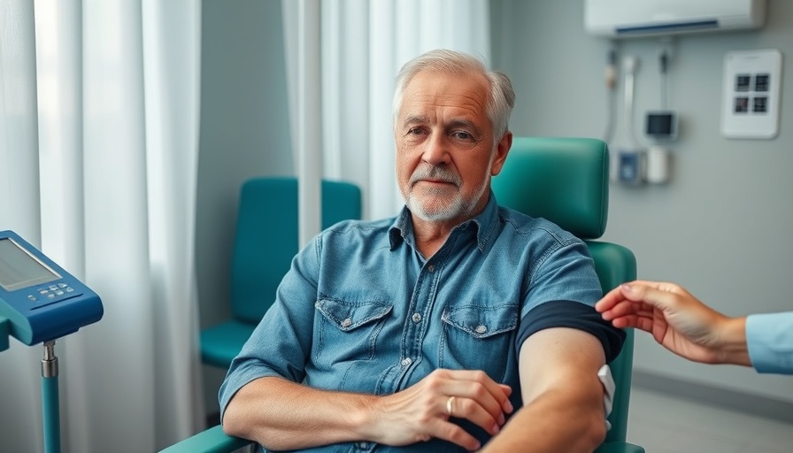 Older man in medical setting receiving blood test for PSA.