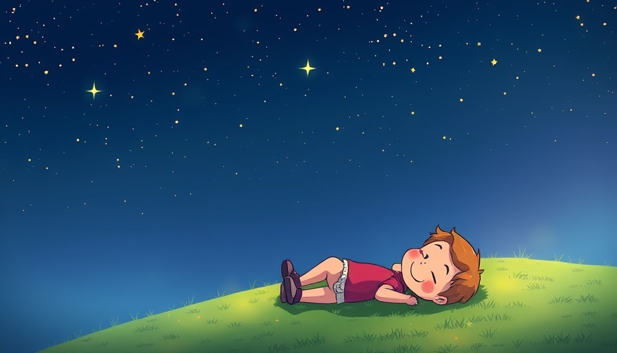 Cartoon figure practicing mindfulness under stars in night sky.