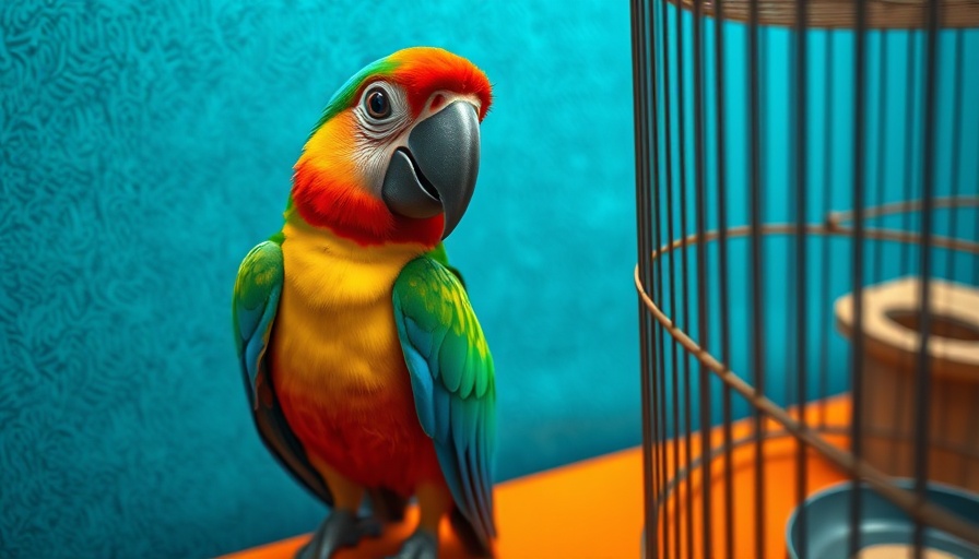 Colorful parrot free from open cage, cartoon illustration.