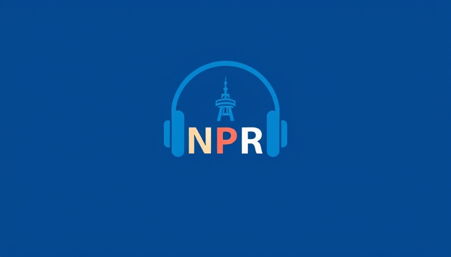 Minimalist NPR blue logo with headphones and radio tower.