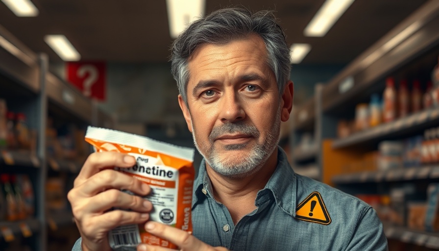 Cautious man with product warning, Baking Soda Benefits and Risks.