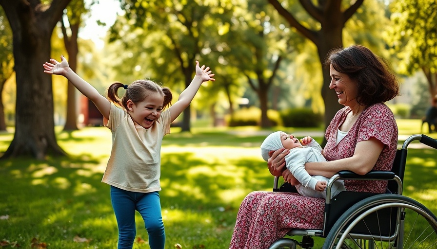 Family enjoying support in parenting for disabled parents in a sunny park.