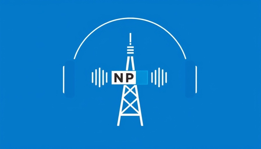 Minimalist NPR logo graphic with headphones and radio tower symbol