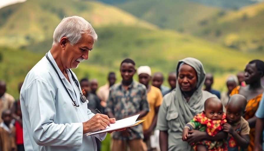 Community healthcare scene in rural Africa, addressing Neglected Tropical Diseases Aid Cuts.